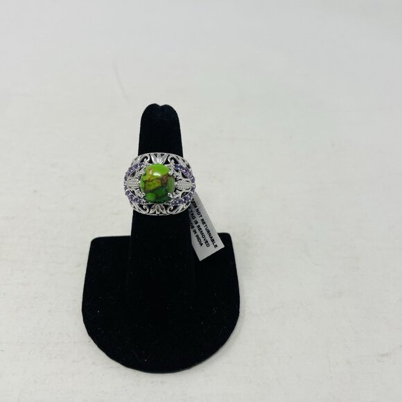 KARIS Mojave Green Turquoise/Lab Created Purple Sapphire Size 6 Brass Ring 5116 - Picture 1 of 6